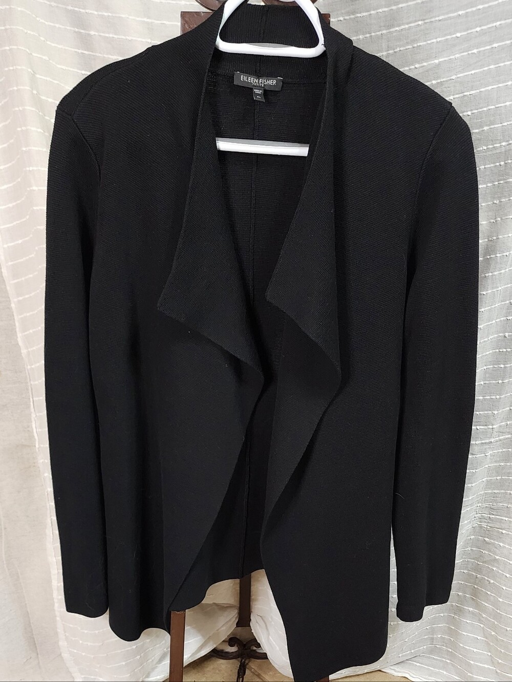 Eileen Fisher Silk Cotton Blend Women's Black Open Front Cardigan  Knit Sweater